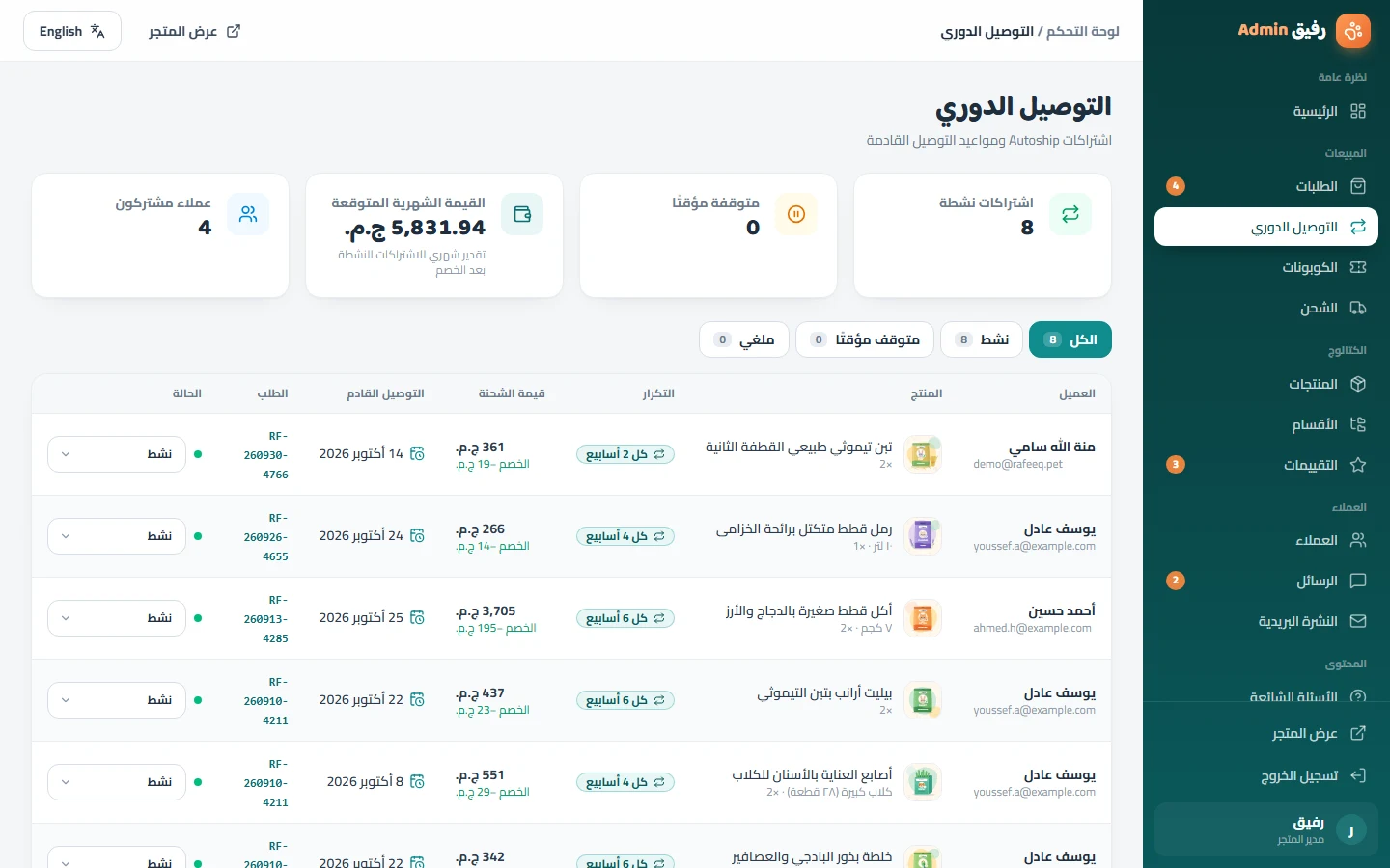 إدارة اشتراكات التوصيل الدوري
